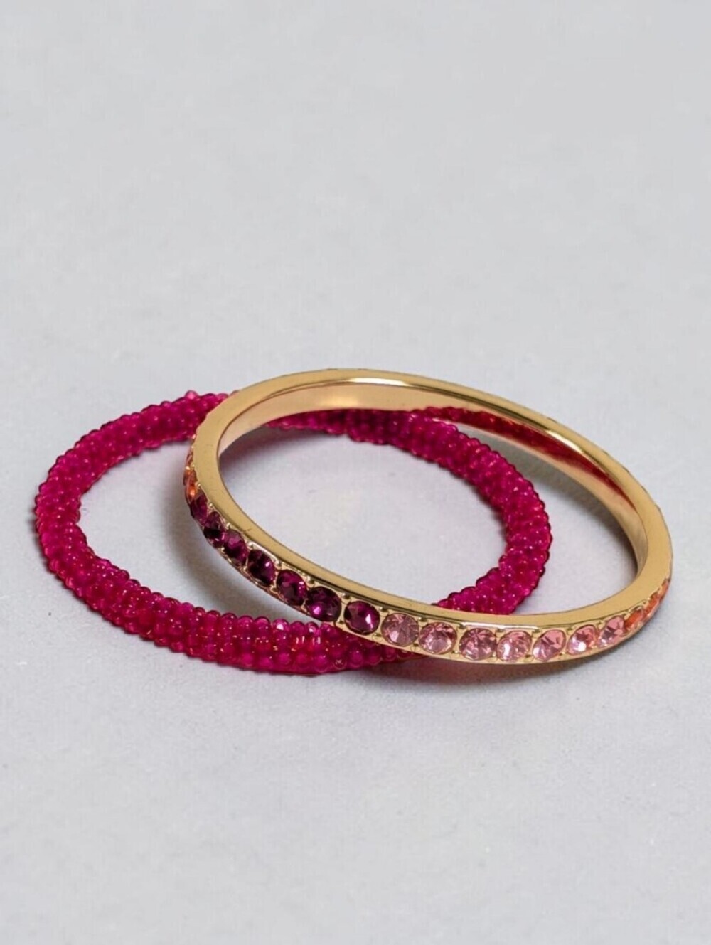 INC International Concepts Color Crystal & Beaded Bangles 2 Piece Set Pink Gold